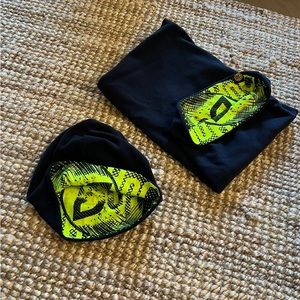 Buff combo, beanie plus buff fleece double sided black / neon green